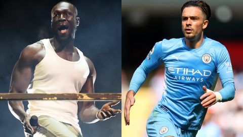 Stormzy brings out Manchester City footballer Jack Grealish during Leeds Festival set