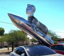 Crypto fans build Elon Musk a statue of his head on a Doge riding a rocket